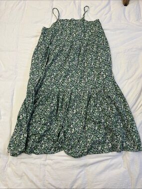 ellos Green and White Floral Tiered Maxi Dress-Skirt with Spaghetti Straps